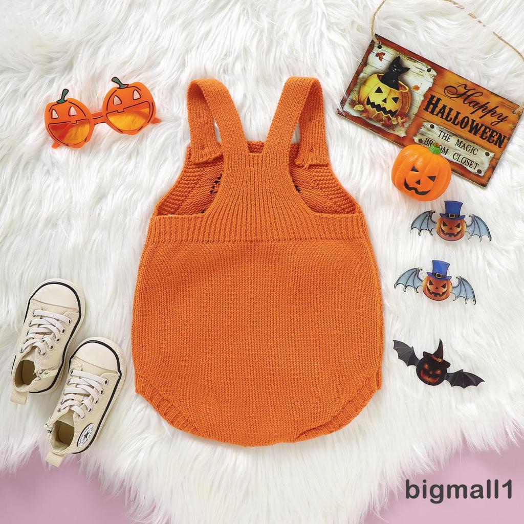 Bigmall-trẻ sơ sinh treo quần áo romper halloween bí ngô in không tay dệt kim quần áo dễ thương
