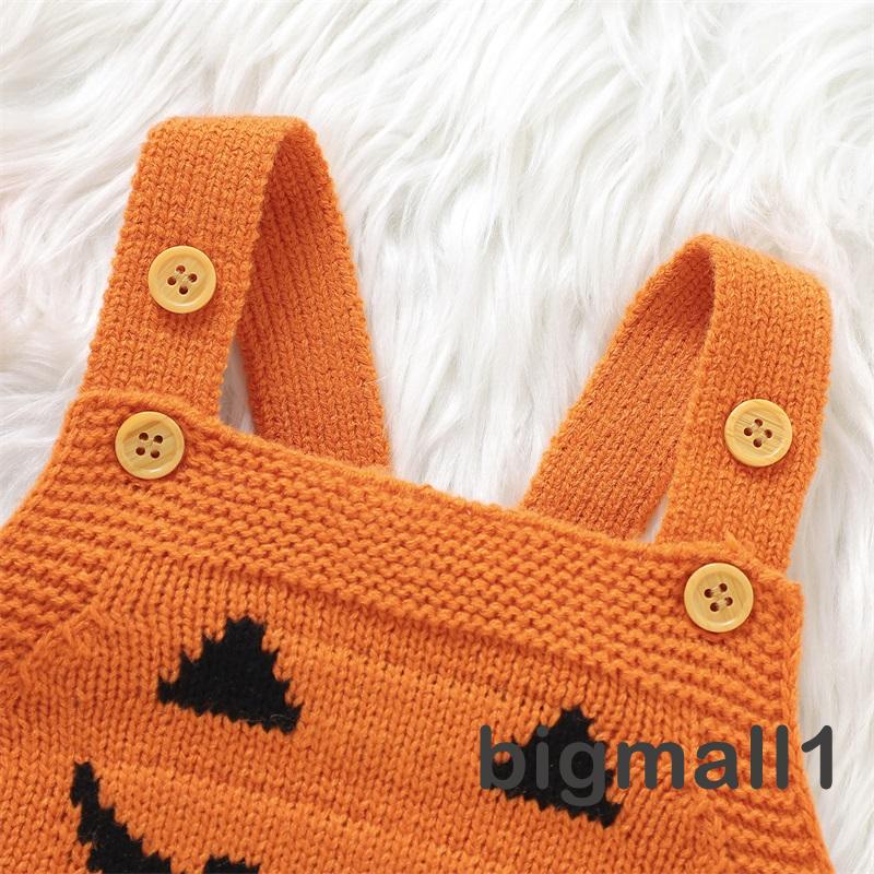 Bigmall-trẻ sơ sinh treo quần áo romper halloween bí ngô in không tay dệt kim quần áo dễ thương