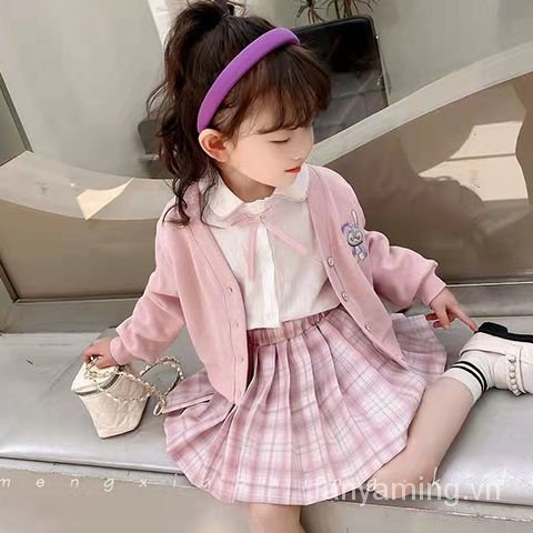 Three-piece suit fashion jacket shirt dệt kim two-piece suit cardigan pleated skirt preppy style girl suit spring style 2022 ca07