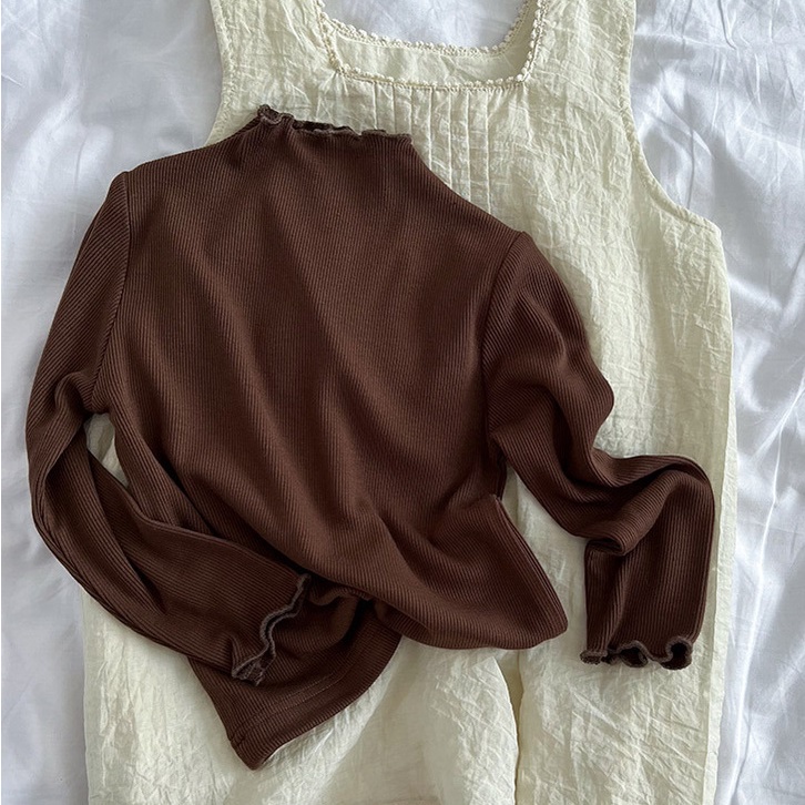 Áo Dài Tay Len Tăm Mỏng Nhẹ Nhún Bèo Cho Bé Gái Phong Cách Hàn Quốc Thu Đông 2023