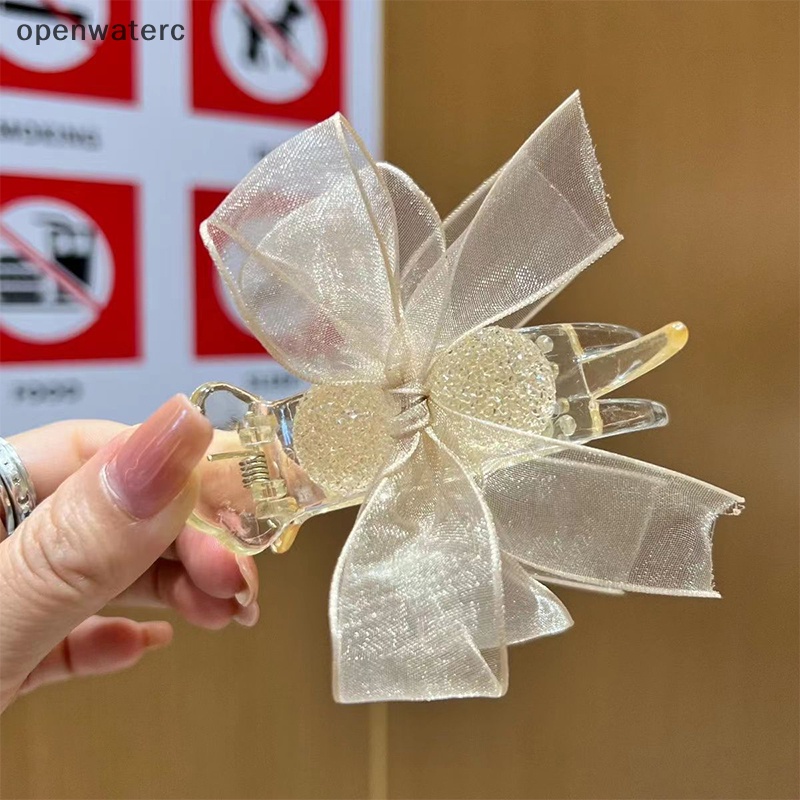 Openwaterc rhinestone organza nơ kẹp tóc cho phụ nữ thịt viên đầu cố định dụng cụ tạo kiểu tóc kẹp tóc phụ kiện tóc kẹp tóc đuôi ngựa vn