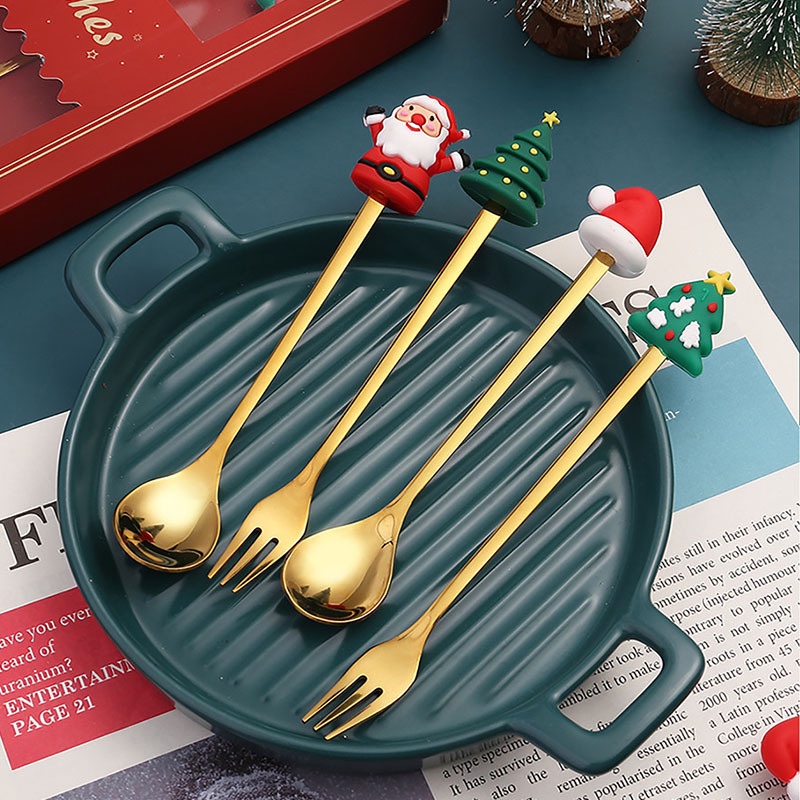 Thìa thép không gỉ sáng tạo trang trí ông già noel phim hoạt hình thìa tráng miệng cà phê thìa trái cây bộ đồ ăn