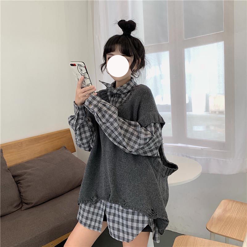 Set Áo Len Không Tay + Áo Sơ Mi Dài Tay Phong Cách Hàn Quốc Dành Cho Nữ