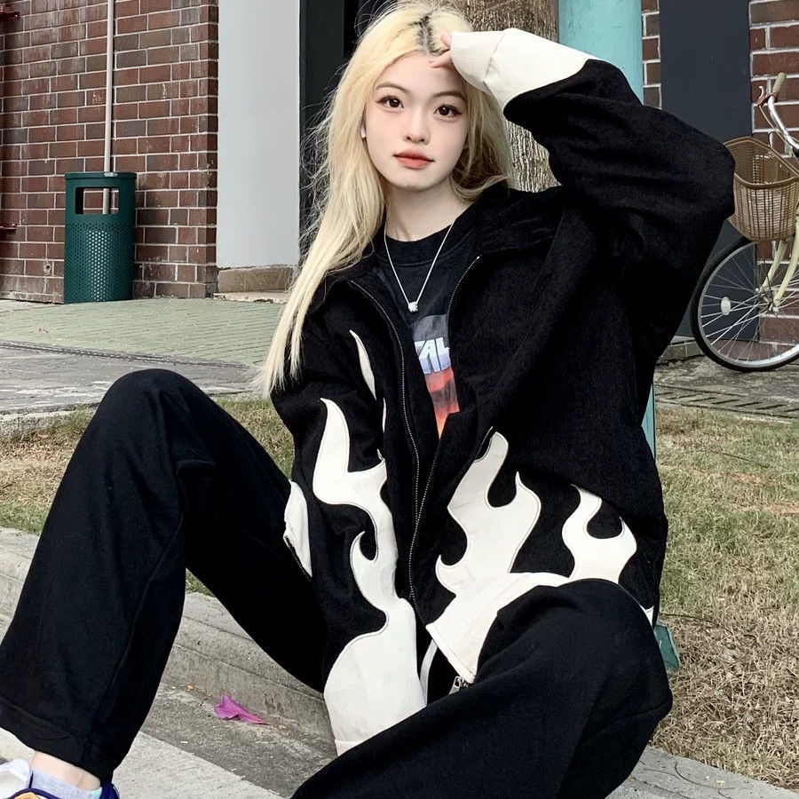 Ins autumn flame thêu corduroy high street all-match jacket lỏng lẻo áo khoác và áo khoác cặp đôi nam và nữ giản dị
