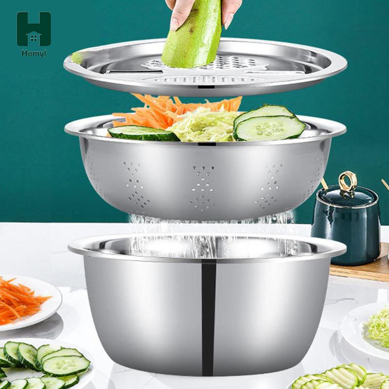 Máy thái rau 3x, bát làm salad, máy xay julienne đa chức năng, chậu bằng thép không gỉ với máy cắt rau củ cho khoai tây, gừng