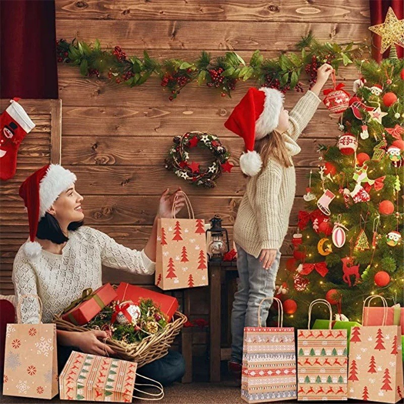 / Túi Giấy kraft Gói Quà / Gói Quà Giáng Sinh Họa Tiết Ông Già Noel Hoạt Hình
