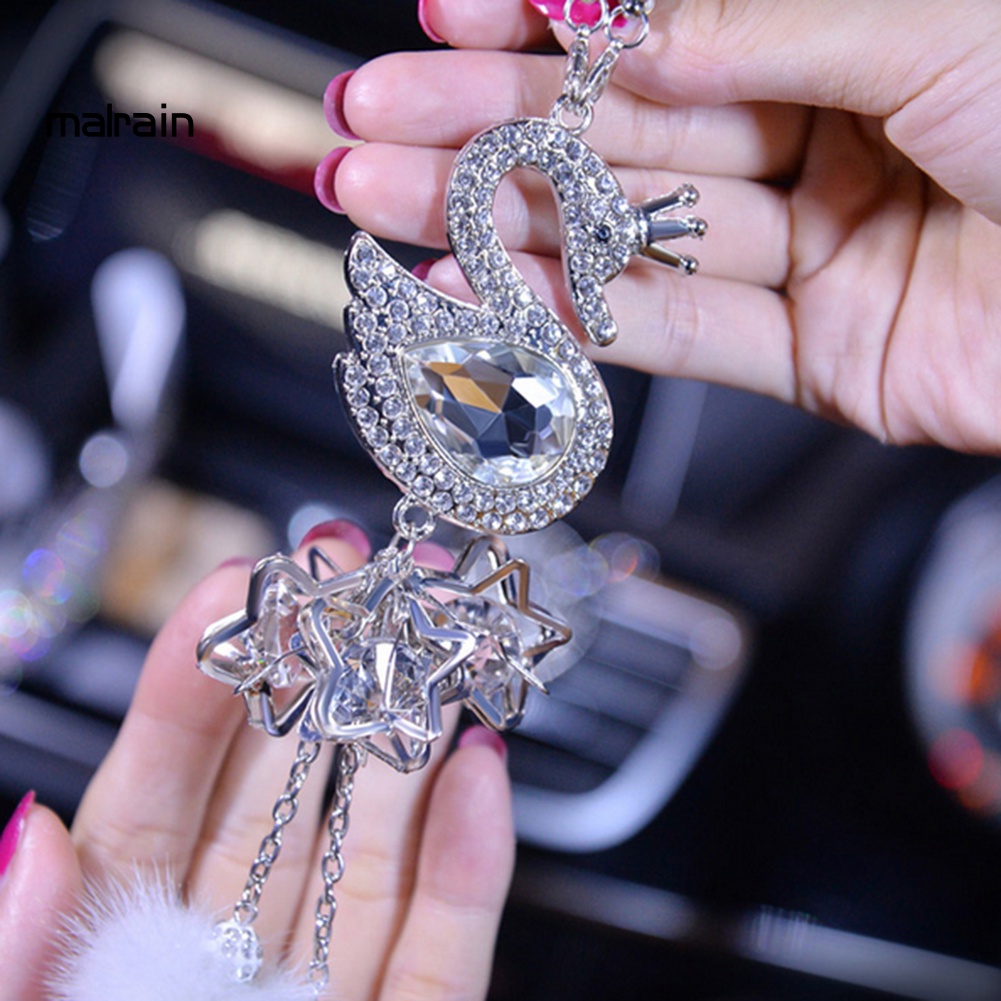 Phụ Kiện Treo Trang Trí Nội Thất Xe Hơi Hình Thiên Nga Đính Pha Lê Giả