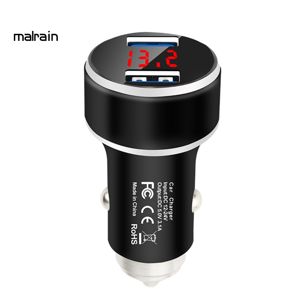 Tẩu Sạc Hai Cổng USB 5V 3.1A Màn Hình Kỹ Thuật Số Bằng Kim Loại Bền Bỉ Dùng Trong Xe Hơi