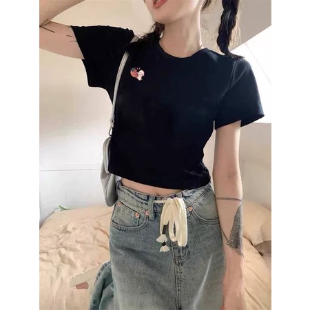 Cocory vn Áo Thun Crop top Nữ Tay Ngắn In Hình Thỏ Phong Cách Hàn Quốc