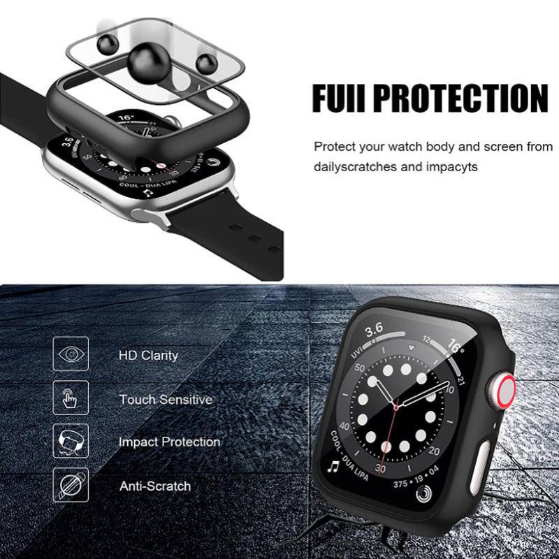 Kính Cường Lực + Ốp Bảo Vệ Màn Hình Đồng Hồ Thông Minh Bằng PC Cứng Cho iWatch Series 8 7 45mm 41mm 6 5 4 3 2 SE 44mm 42mm 40mm 38mm