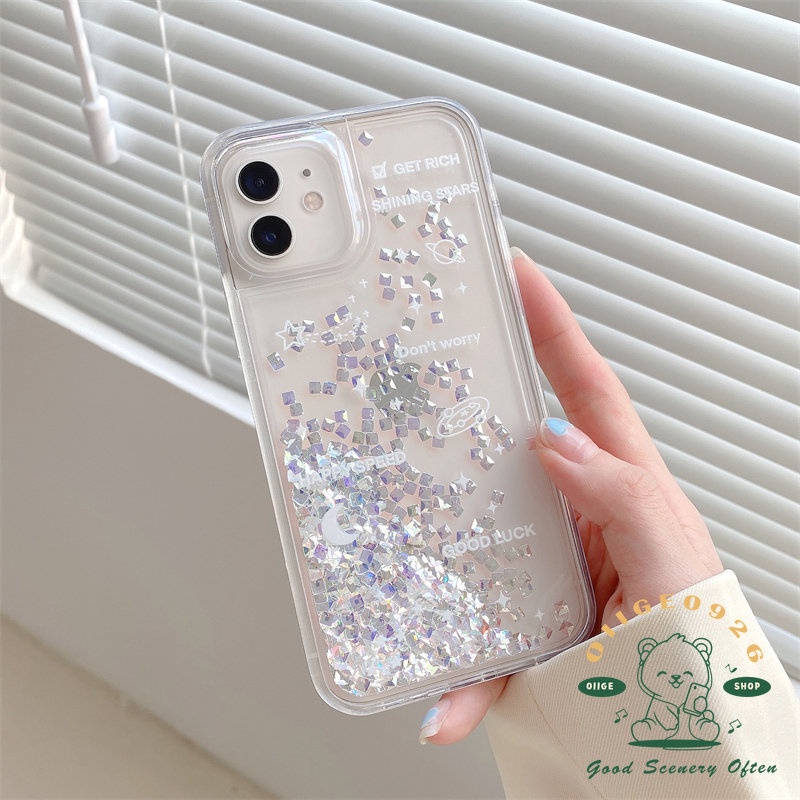 Ốp Điện Thoại TPU Acrylic Họa Tiết Trăng Sao Phối Cát Lún Lấp Lánh Cho Iphone14 13 12 11 Pro Max 14