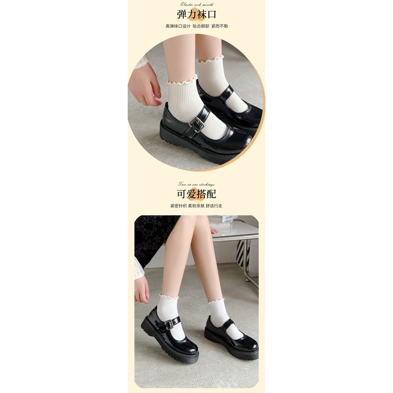 Vớ Nữ Màu Trắng Tai Gỗ Cuộn Dễ Thương Phong Cách Lolita Nhật Bản