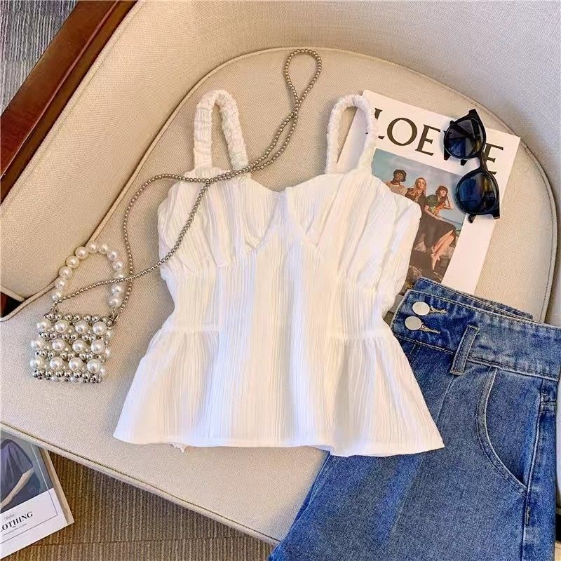 Áo Hai Dây Dáng Ngắn Phong Cách Hàn Quốc Thời Trang Hè 2023 Quyến Rũ Cho Nữ