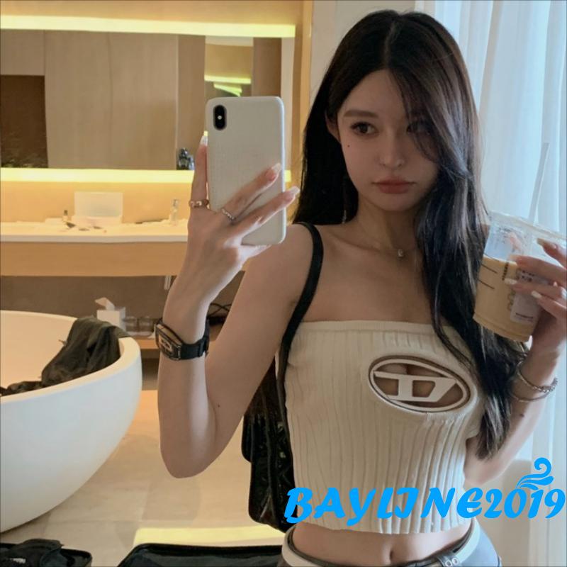 Áo Croptop Dệt Kim Không Tay Hở Vai Co Giãn Thời Trang Mùa Hè Dành Cho Nữ