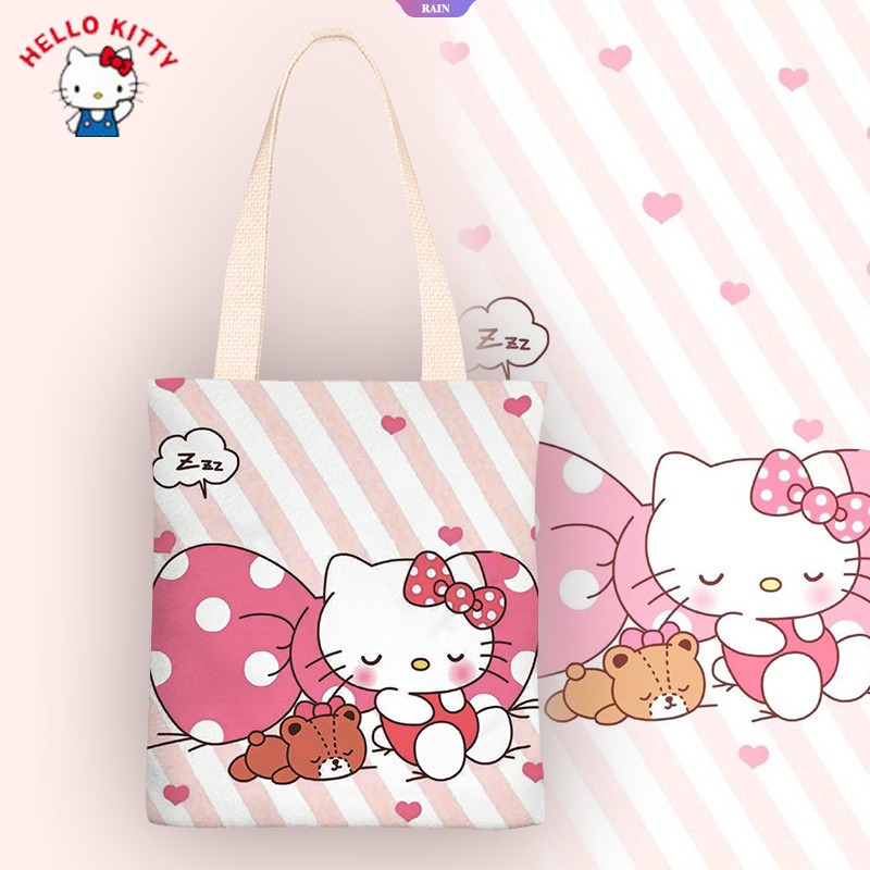 SANRIO Túi Xách Đeo Vai Vải Bạt Ngăn Chứa Rộng 38CM In Hình Hello Kitty Đáng Yêu Cho Nữ
