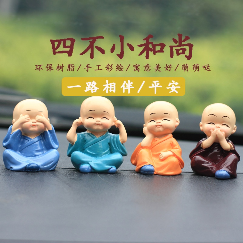 Bộ Tượng Chú Tiểu Hòa Thượng Tứ Không - Phật Phong Thủy Mini 4 Tư Thế, Trang Trí Xe Hơi, Để Bàn Làm Việc