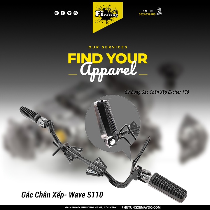 Gác Chân Gập Gù Gắn Xe Wave S110 - Gát Chân Sếp Wave S 110