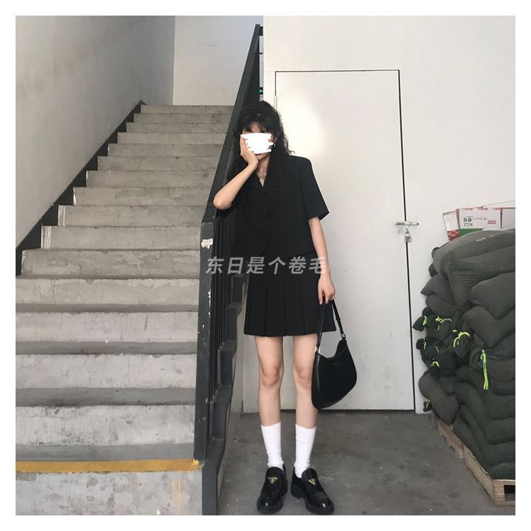 Bộ Áo Sơ Mi Ngắn Tay + Chân Váy Lưng Cao Xếp Ly Phong Cách Nhật Bản Thời Trang Mùa Hè Hàng Mới 2023 Dành Cho Bạn Nữ