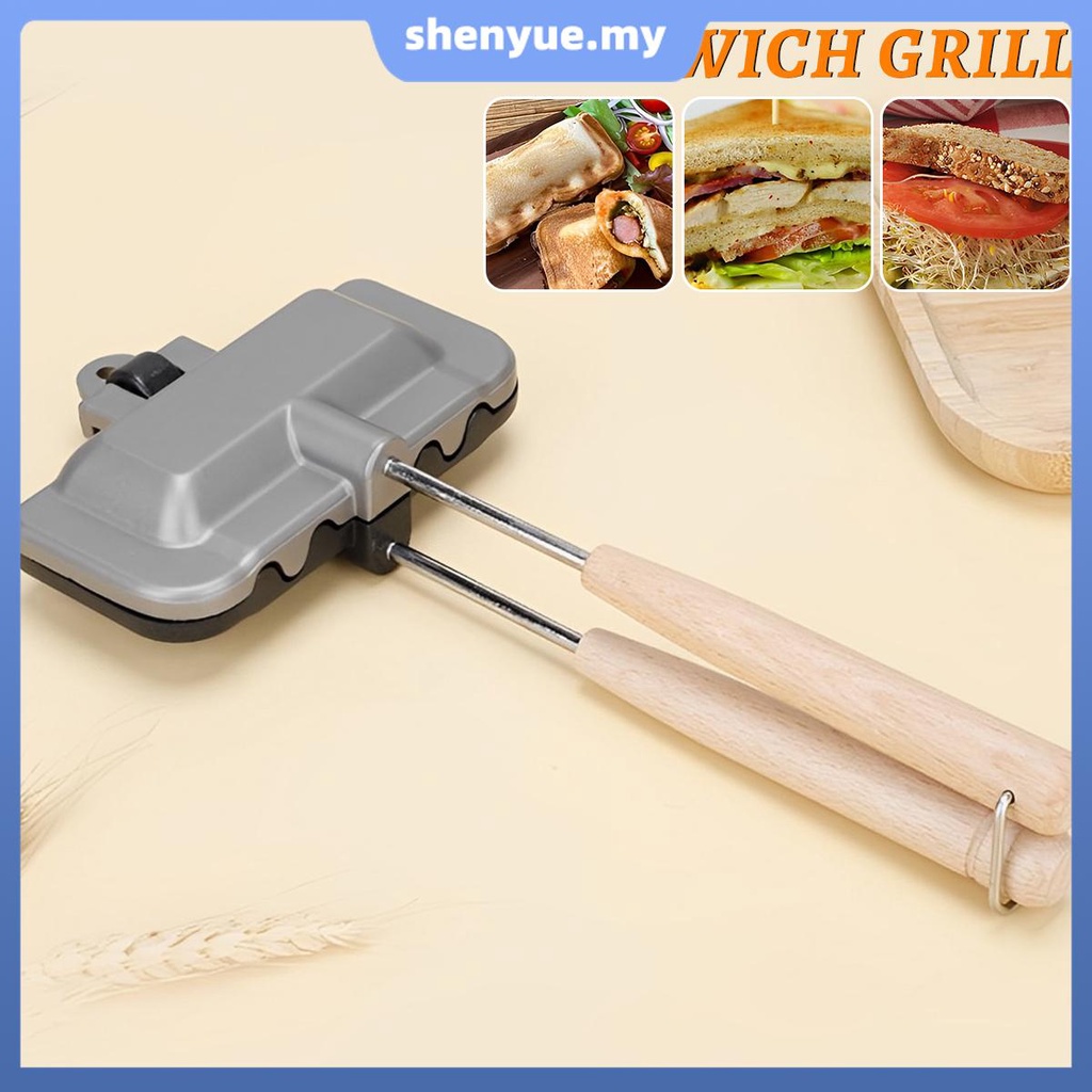 Khuôn Nướng Bánh Sandwich Hai Mặt Chống Dính Có Tay Cầm Bằng Gỗ Tiện Lợi Sbc9941