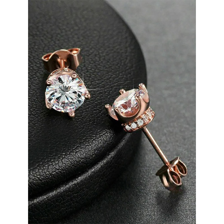 Khuyên Tai Nữ Mạ Vàng Hồng Đính Đá 6 Màu Thời Trang