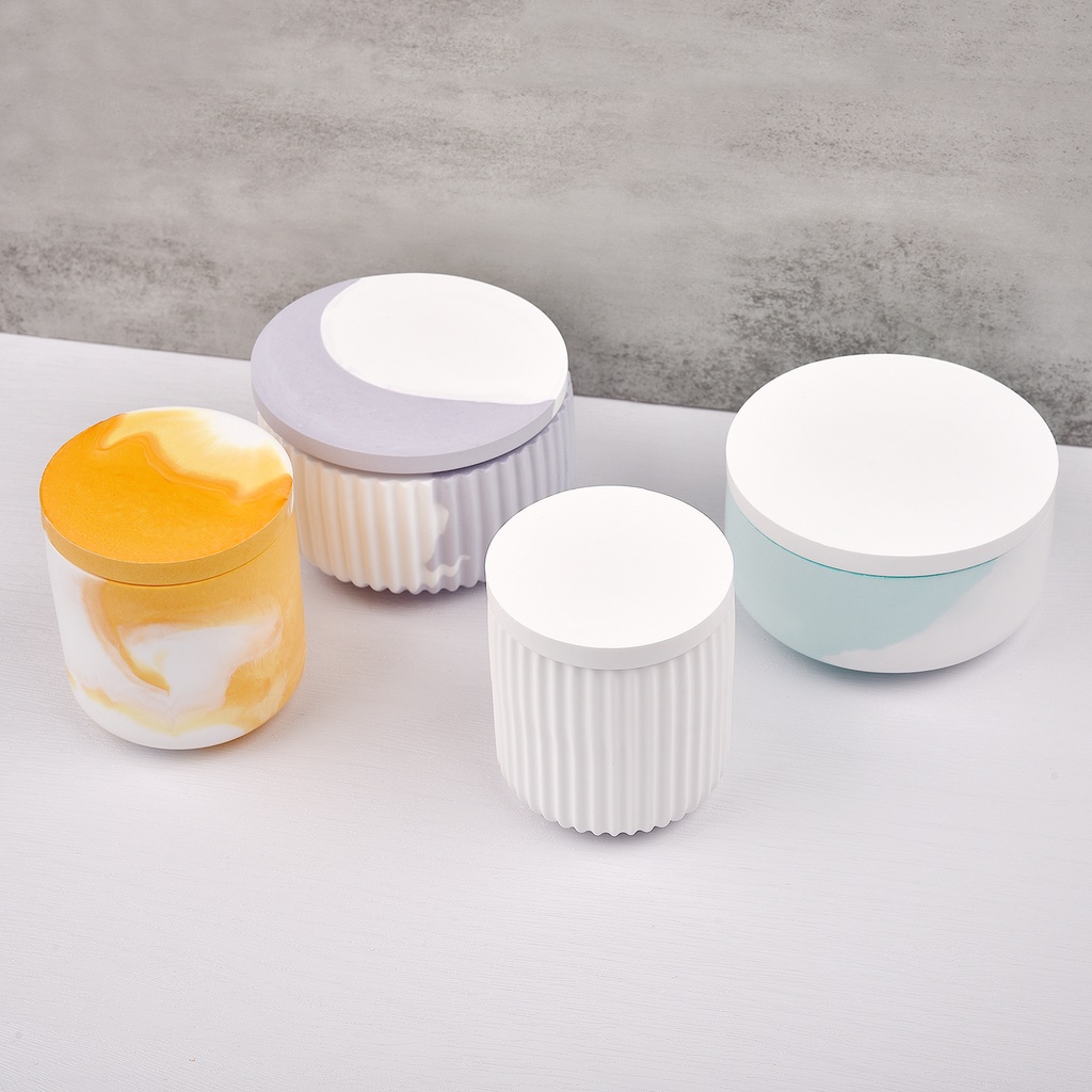 Khuôn Silicone Làm Lọ Thạch Cao / Xi Măng Hình Tròn Kẻ Sọc Kèm Nắp Đậy DIY