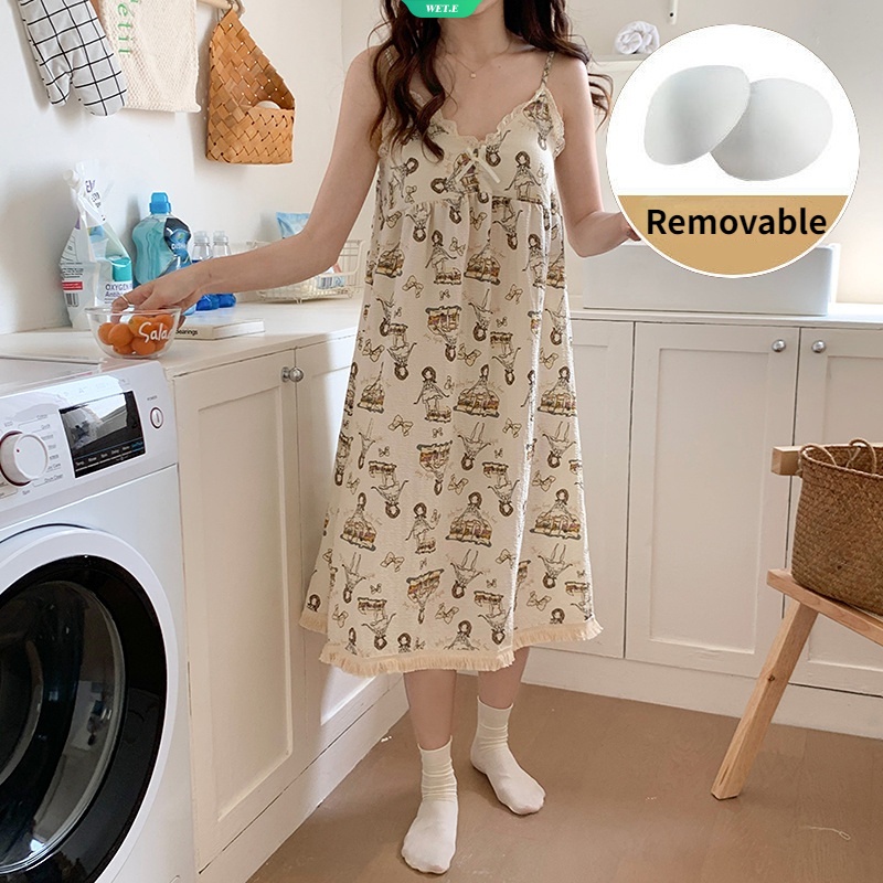 Đầm Ngủ Hai Dây In Họa Tiết Hoạt Hình Nhật Bản Thời Trang Mùa Hè 2023