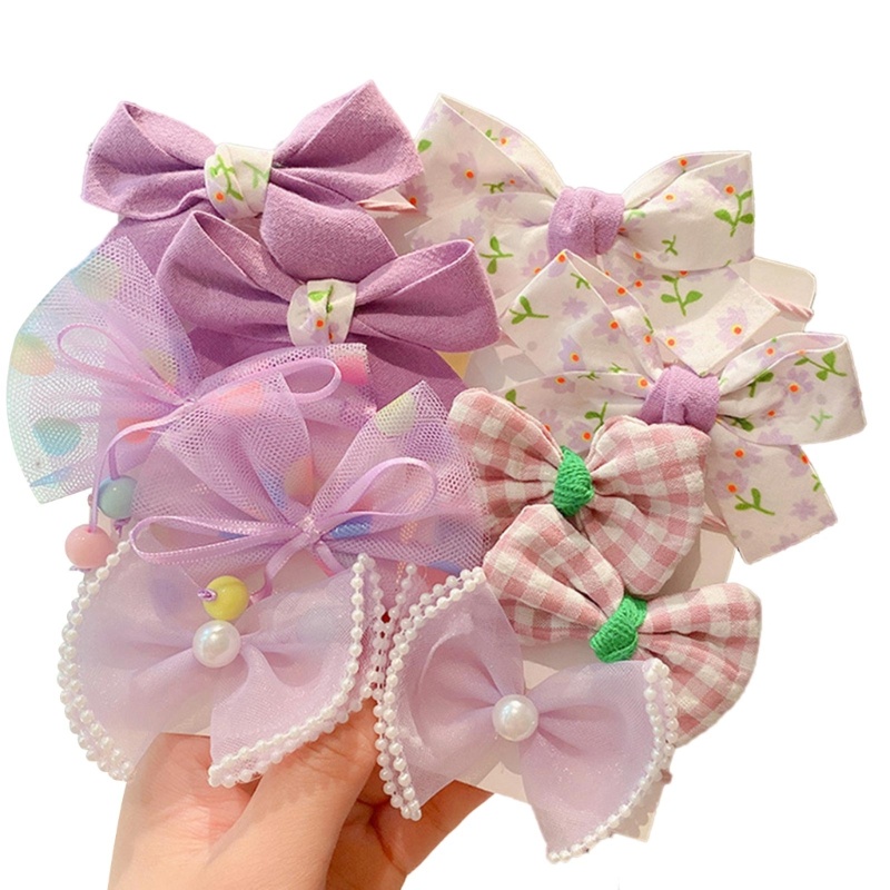 Set 10 Dây Cột Tóc Thắt Nơ In Họa Tiết Hoa Ngọt Ngào Cho Bé Gái