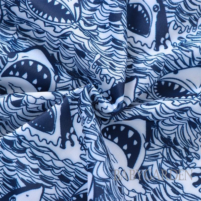 Bộ Đồ Bơi Liền Thân Tay Ngắn Cổ Tròn Kèm Nón In Họa Tiết Cá Mập Dễ Thương Thời Trang Mùa Hè Cho Bé Trai Từ 0-4 Tuổi