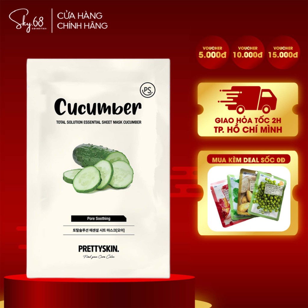 Mặt Nạ Tinh Chất Dưa Leo Làm Dịu làn Da Nhạy Cảm Prettyskin Total Solution Essential Sheet Mask 23ml - DƯA LEO