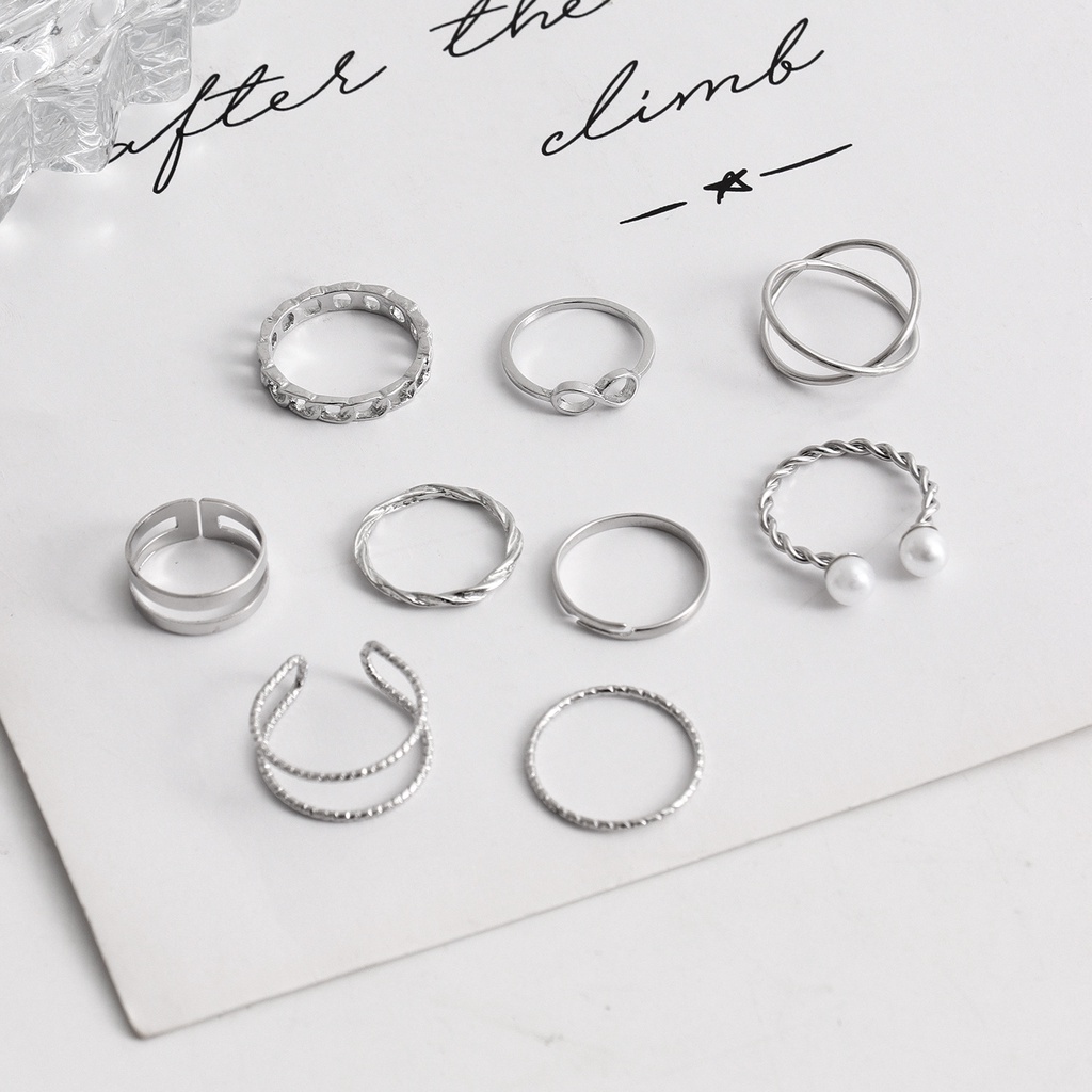 Set 9 Nhẫn Hở Kiểu Dáng Đơn Giản Phong Cách Châu Âu Mới