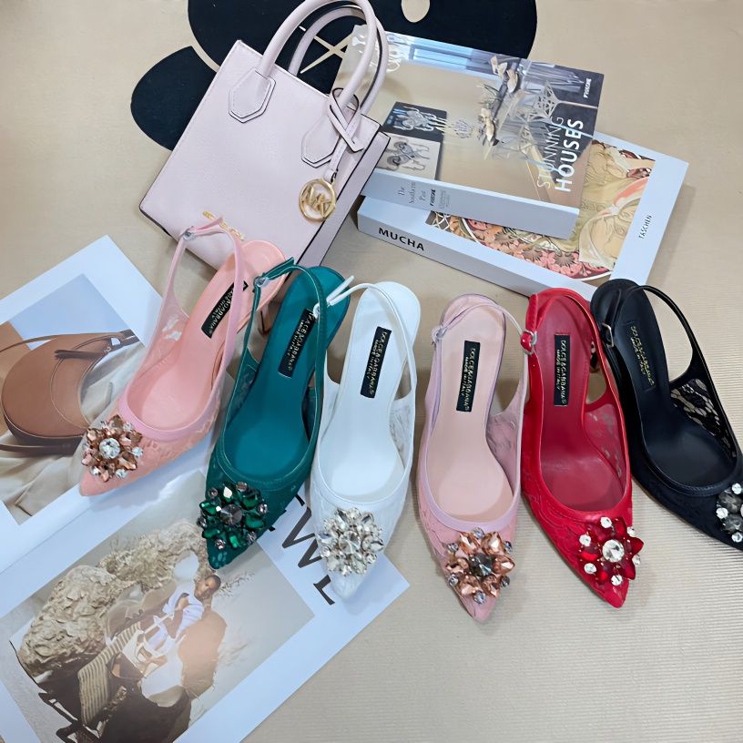 Sandal Cao Gót Phối Ren Thời Trang Cổ Điển Cho Nữ