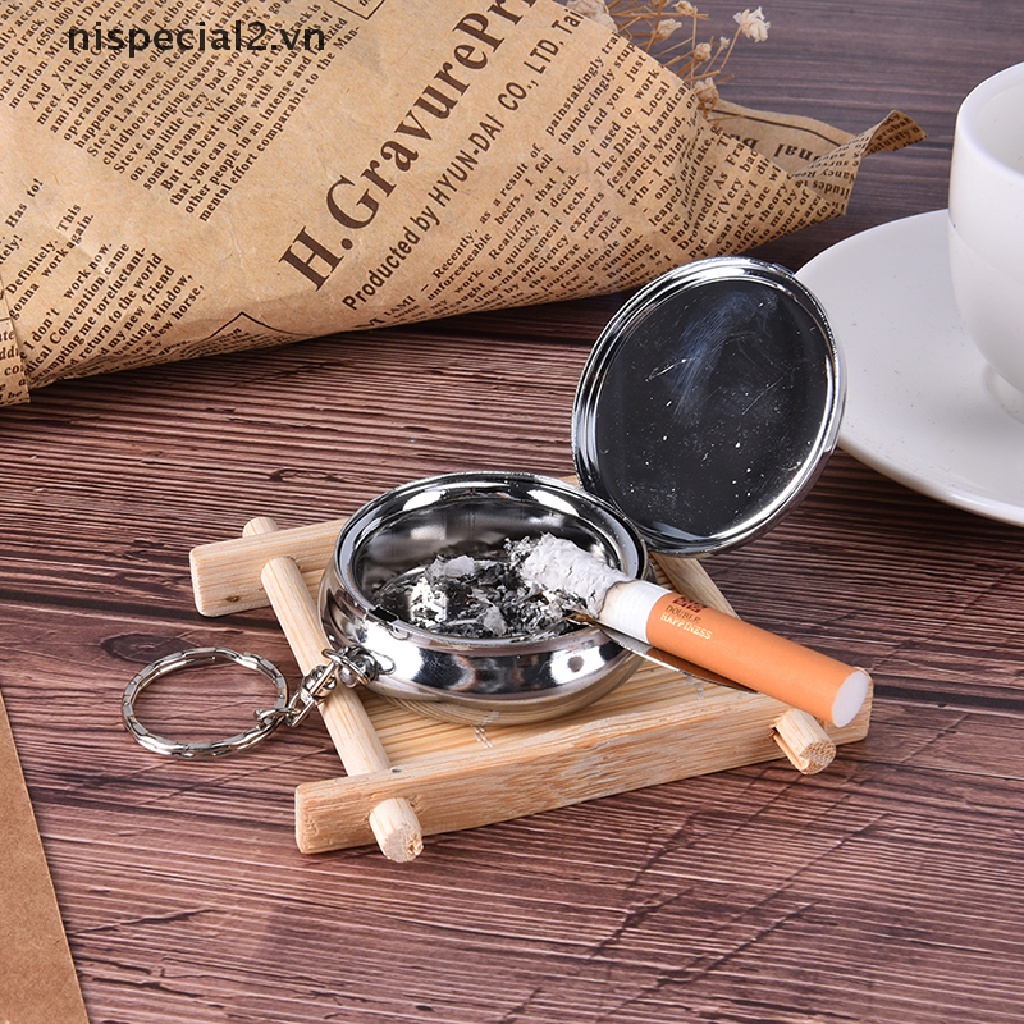 Gạt Tàn Thuốc Hai Lớp Bằng Thép Không Gỉ Có Móc Khóa Tiện Lợi