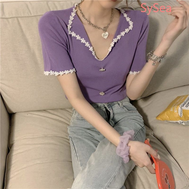 Áo Kiểu Vải Lụa Lạnh Cổ V In Hoa Dễ Thương Thời Trang Mùa Hè Cho Nữ
