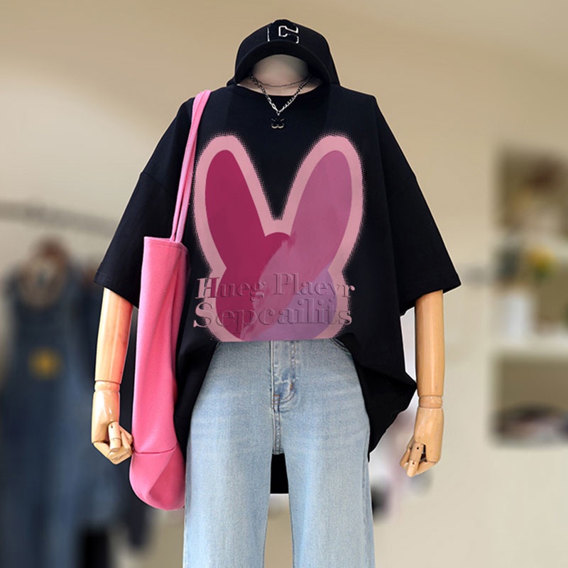 Áo thun NRVP 100% cotton tay ngắn dáng rộng in họa tiết phong cách Hàn Quốc thời trang cho nữ