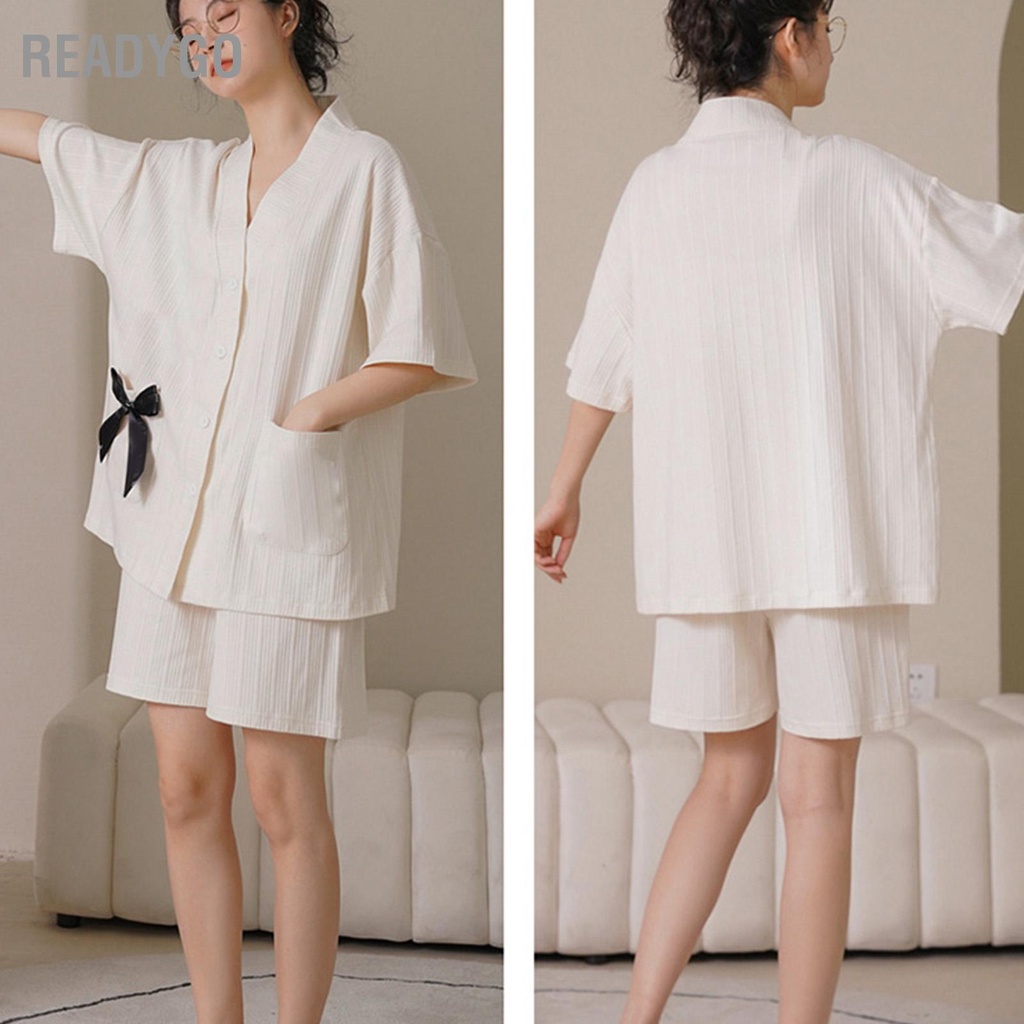 ReadyGo Bộ đồ ngủ nữ họa tiết gấu ngắn trên quần thoáng khí áo | BigBuy360 - bigbuy360.vn