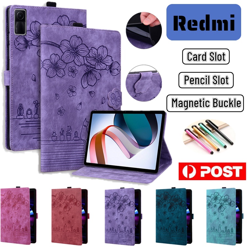 Ốp Máy Tính Bảng Da Nắp Lật Chống Rơi Dập Nổi Họa Tiết Hoa Và Mèo Cho Xiaomi Redmi Pad 10.61 inch