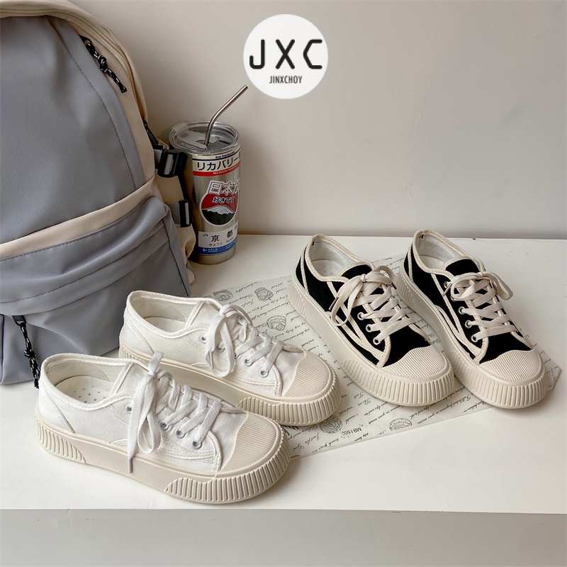 Giày Thể Thao Vải Bạt Mũi Tròn Cột Dây Phối Màu Thời Trang Ulzzang
