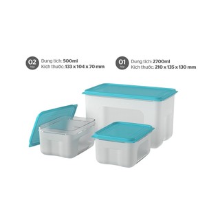 Bộ 3 hộp bảo quản thực phẩm biozone kb-st3p01 2700 ml 500 ml chính hãng sunhouse