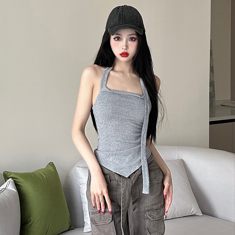 Áo Hai Dây Hở Lưng Y2K Dáng Ôm Có Thể Điều Chỉnh Thời Trang Mùa Hè Quyến Rũ Cho Nữ
