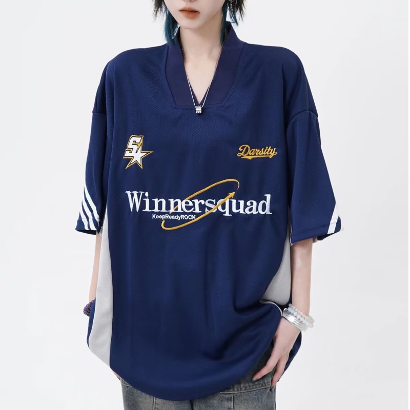 Áo Thun Tay Ngắn Cổ Chữ V Dáng Rộng Phong Cách Hip hop Mỹ Thời Trang Mùa Hè Hàng Mới Dành Cho Nam Và Nữ