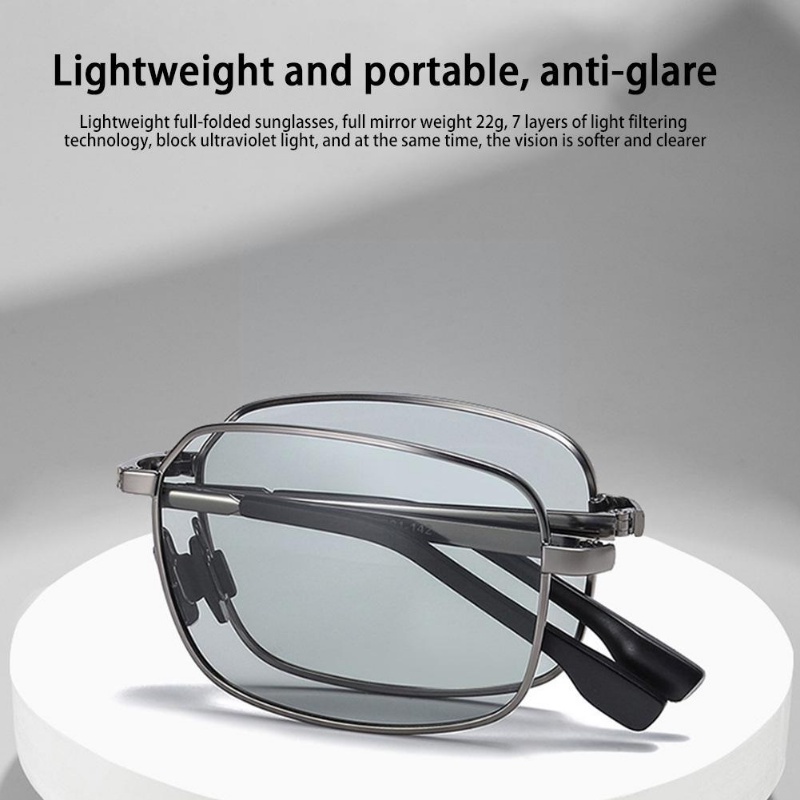 Kính Mát Phân Cực Mặt Vuông Gọng Kim Loại Gấp Gọn Thời Trang Mùa Hè Cho Nam Và Nữ