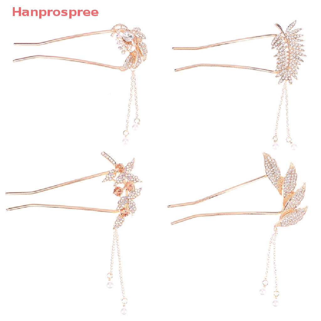 (Hanprospree) Kẹp Tóc Hợp Kim Hình Chữ U Đính Ngọc Trai Và Kim Cương Giả Thanh Lịch Thời Trang