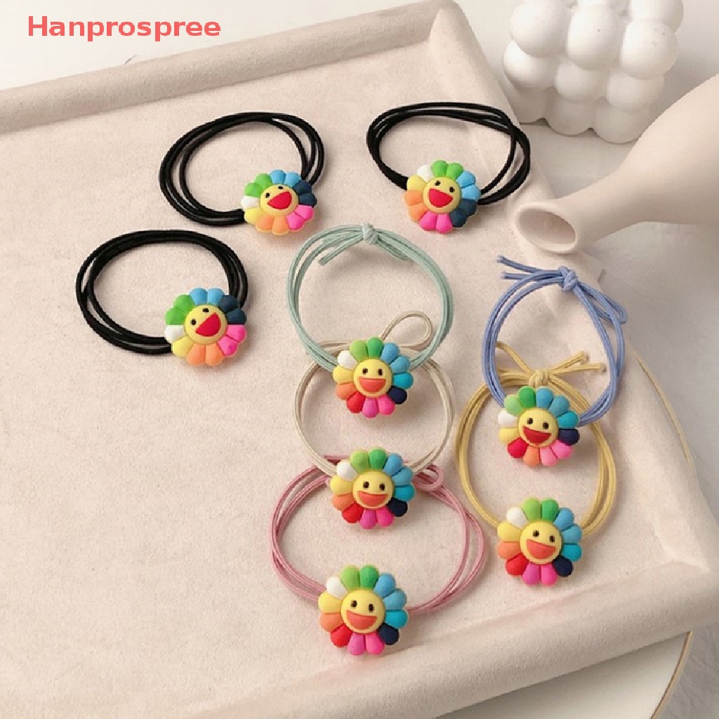 Bộ 5 Dây Buộc Tóc Cao Su Co Giãn Đính Hoa Hướng Dương Mặt Cười Dễ Thương Cho Bé Gái