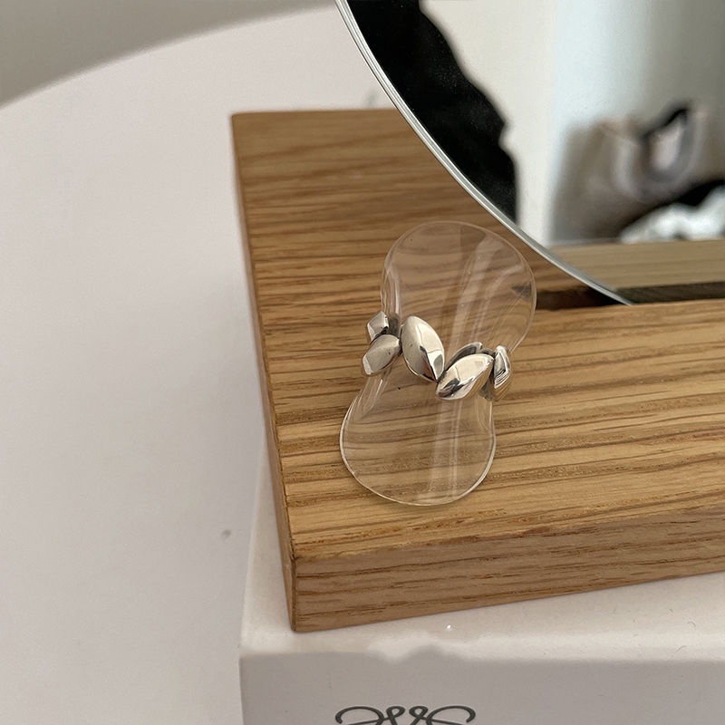 Nhẫn Hở Mạ Bạc 925 Hình Chiếc Lá Không Phai Màu Thiết Kế Đơn Giản Cho Nữ