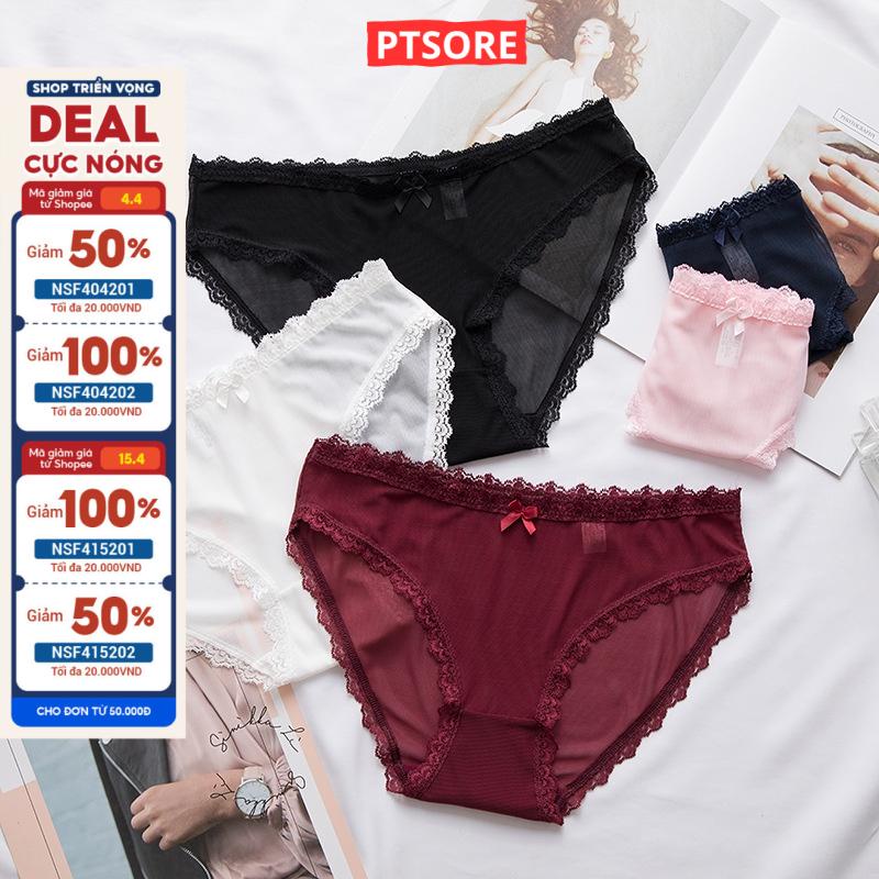Quần lót nữ ren tơ cạp vừa có BIGSIZE quần chíp nữ kháng khuẩn siêu co giãn PTstore- Q154