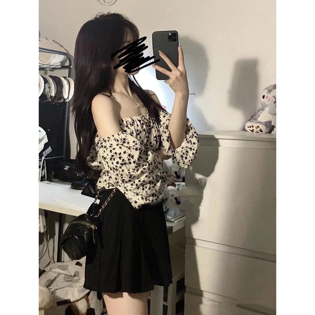 Áo Chiffon Trễ Vai Tay Phồng Viền Ren Kiểu Dáng Mới