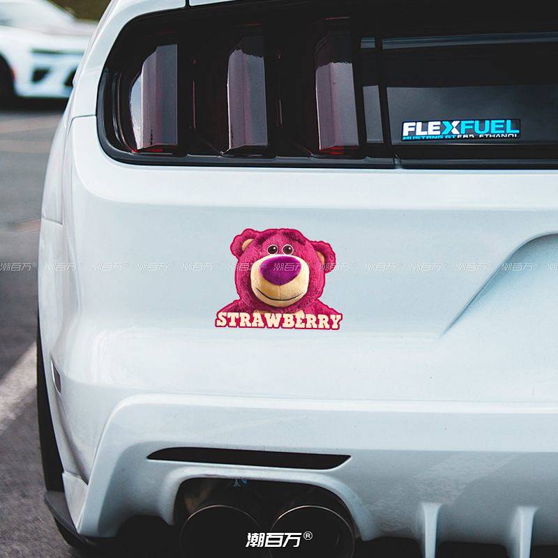 Strawberry Bear Cartoon Car Stickers Trunk Electric Car Decal Car Window Cute Decorative Stickers Car Waterproof Sticker fLIr