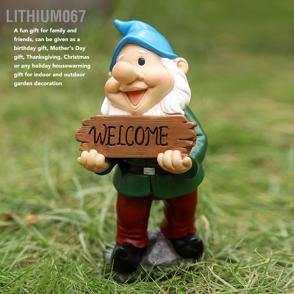 Lithium067 Tượng Gnome chào mừng Chi tiết sống động đáng yêu tinh tế để trang trí sân ngoài trời