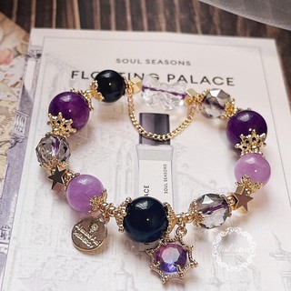 Amethyst vòng tay mở wisdom họa tiết rồng tím / hoa oải hương đính pha lê tím / trắng thời trang cho nữ