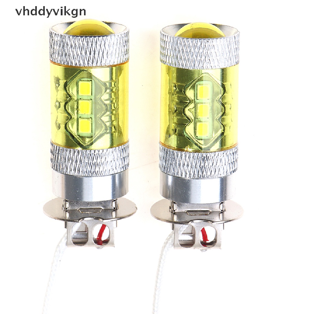 Bộ 2 Đèn LED Sương Mù Ánh Sáng Vàng 12-24V H3 80W 16 SMD Chất Lượng Cao Cho Xe Hơi